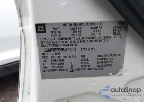 2011 Buick Enclave 1Xl z USA, uszkodzony, nr VIN 5GAKVBED6BJ331763